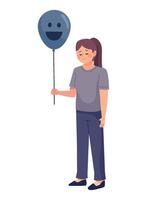 A woman holding a balloon with a smiley face on it vector