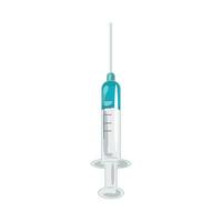 An injection syringe with a blue cap vector