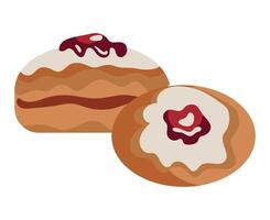 Two donuts with cream and jam on top vector