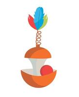 An acorn with a feather and a bird in it vector