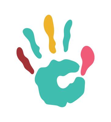 A colorful handprint with the letter c