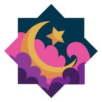 The crescent and star in the sky with clouds vector