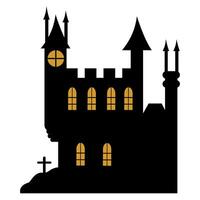 A black castle with a clock tower and a cross vector