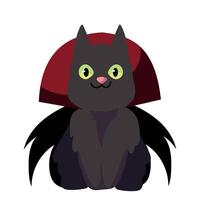 A cartoon black cat with wings and a red hat vector