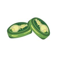 Two green peppers with seeds on a white background vector