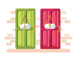 Two doors with question marks on them vector