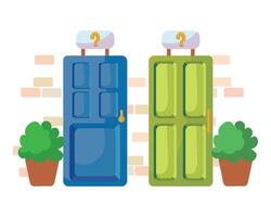 Two doors with question marks on them vector