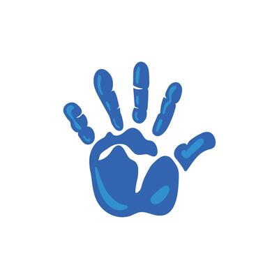 A blue handprint on a white background