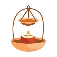 A candle lit in a bowl with a lamp on top vector