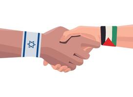 Two hands shaking hands with the flag of israel and the flag of palestine vector