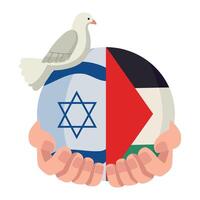 Israeli and palestinian flag with dove and dove holding israeli and palest vector