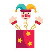 A cartoon clown in a box with stars vector