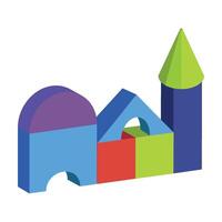A colorful toy building block with a tower and a castle vector