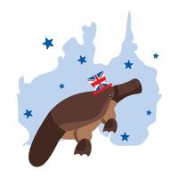 A cartoon platypus wearing a british hat on the australian map vector