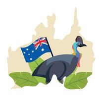 Australia map with a bird and flag vector