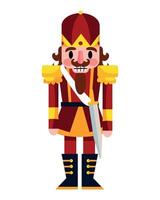 A nutcracker soldier with a sword and a red and gold uniform vector