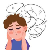A boy with a headache and a lot of questions vector