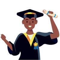 An illustration of a black man in a graduation gown vector