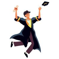 A man in a graduation gown is jumping in the air vector