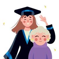 An illustration of a woman in a graduation gown and a woman in a graduation cap vector