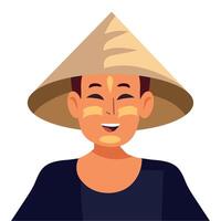 A smiling man wearing a hat and a vietnamese hat vector