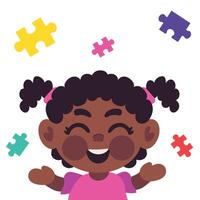 An image of a little girl with puzzle pieces flying around her vector