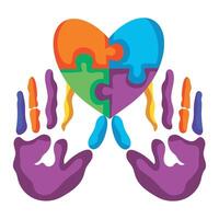 Two hands holding a colorful heart with puzzle pieces vector