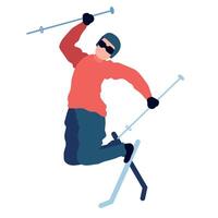 A man is jumping on skis and holding a pole vector