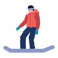 A snowboarder is standing on a snowboard vector