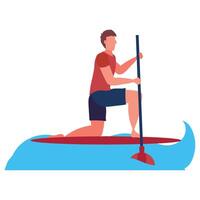 A man is paddling on a surfboard vector