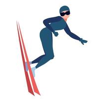 A person in a black suit and goggles is jumping on a ski jump vector