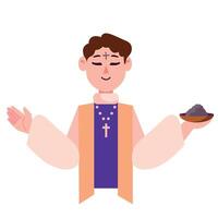 A cartoon priest holding a plate of bread vector