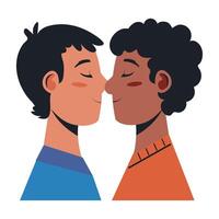 Two men kissing, one is black and the other is white vector