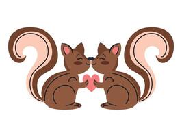 Two squirrels holding a heart shaped object vector