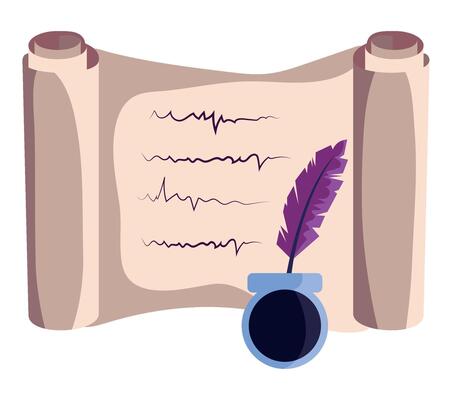 An illustration of a scroll with a feather and ink