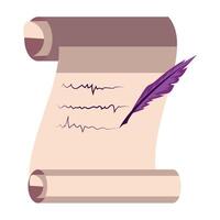 A scroll with a feather pen and a feather vector