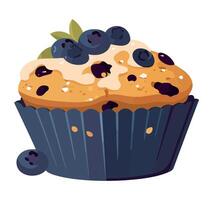 A blueberry muffin with cream cheese and blueberries vector