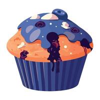 A cupcake with blue icing and blueberries on it vector