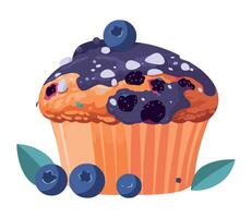 A blueberry muffin with blueberries on top vector