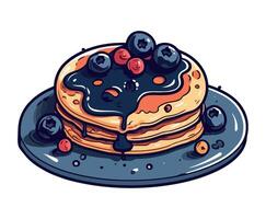 Pancakes with blueberries and syrup illustration vector