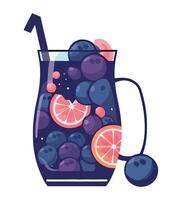 A glass of blueberry juice with a straw vector