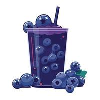 Blueberry smoothie with straw and berries illustration vector