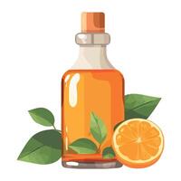 Orange juice bottle with leaves and orange slices vector