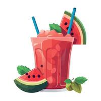 Watermelon smoothie with ice and mint leaves illustration vector