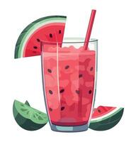 Watermelon juice in a glass with a straw and slices of watermelon vector