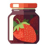 A jar of strawberry jam with a red lid vector