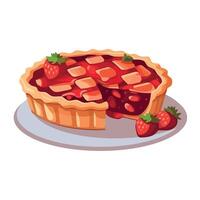 Strawberry pie with strawberry slices on a plate vector
