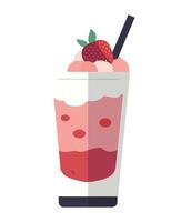 A strawberry milkshake with a straw and a strawberry on top vector