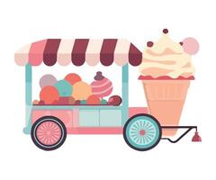 Ice cream cart with ice cream and candy vector