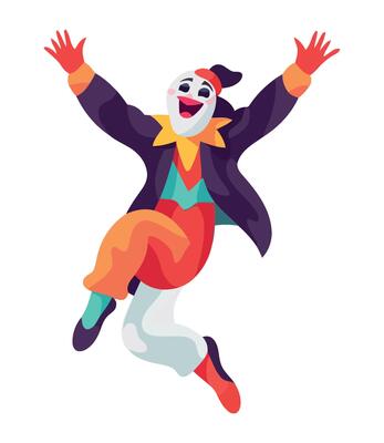 A cartoon clown jumping in the air